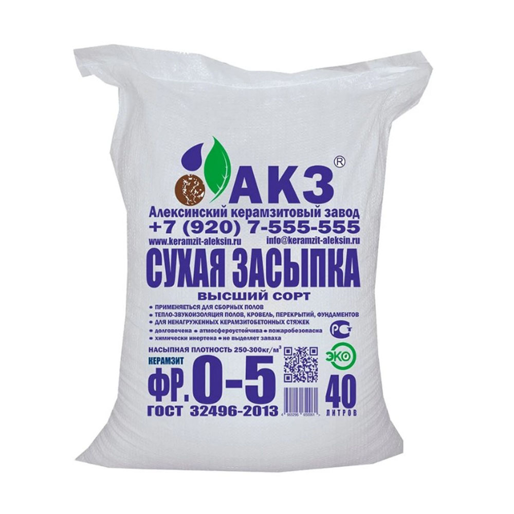 Засыпка керамзитная фракция 0-5 мм 40 л АКЗ