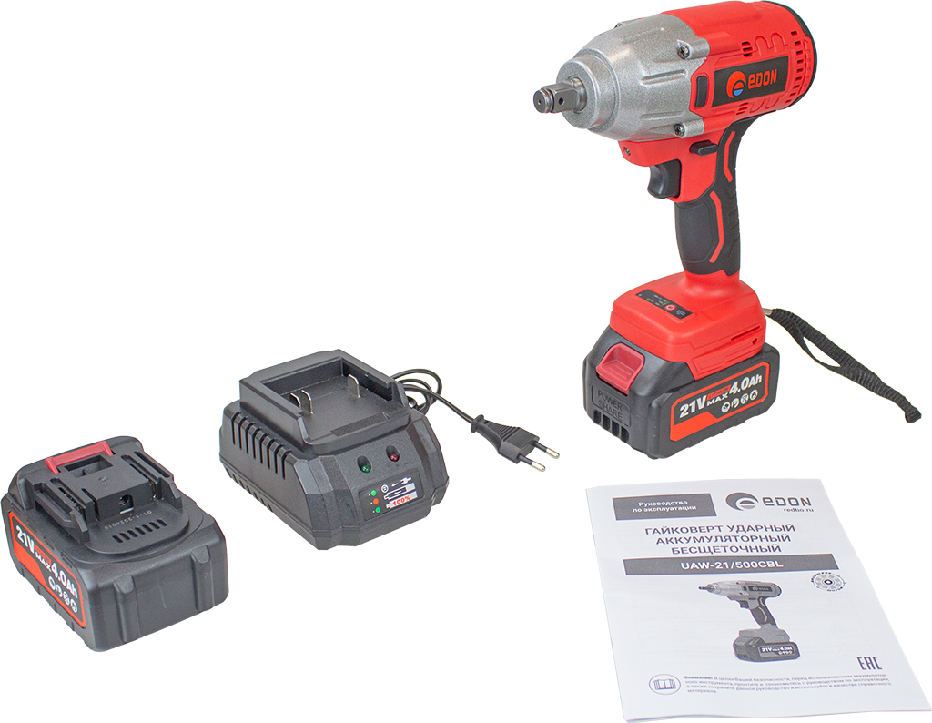 Edon UAW-21/500CBL Гайковерт ударный аккумул. бесщеточ. (21В, 500Нм, Li-Ion 2х4,0Ач;ЗУ 1х2А) 4